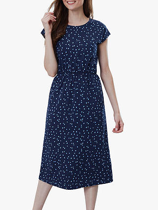 Joules Alma Print Jersey Cotton Dress, Blue Lilypads
