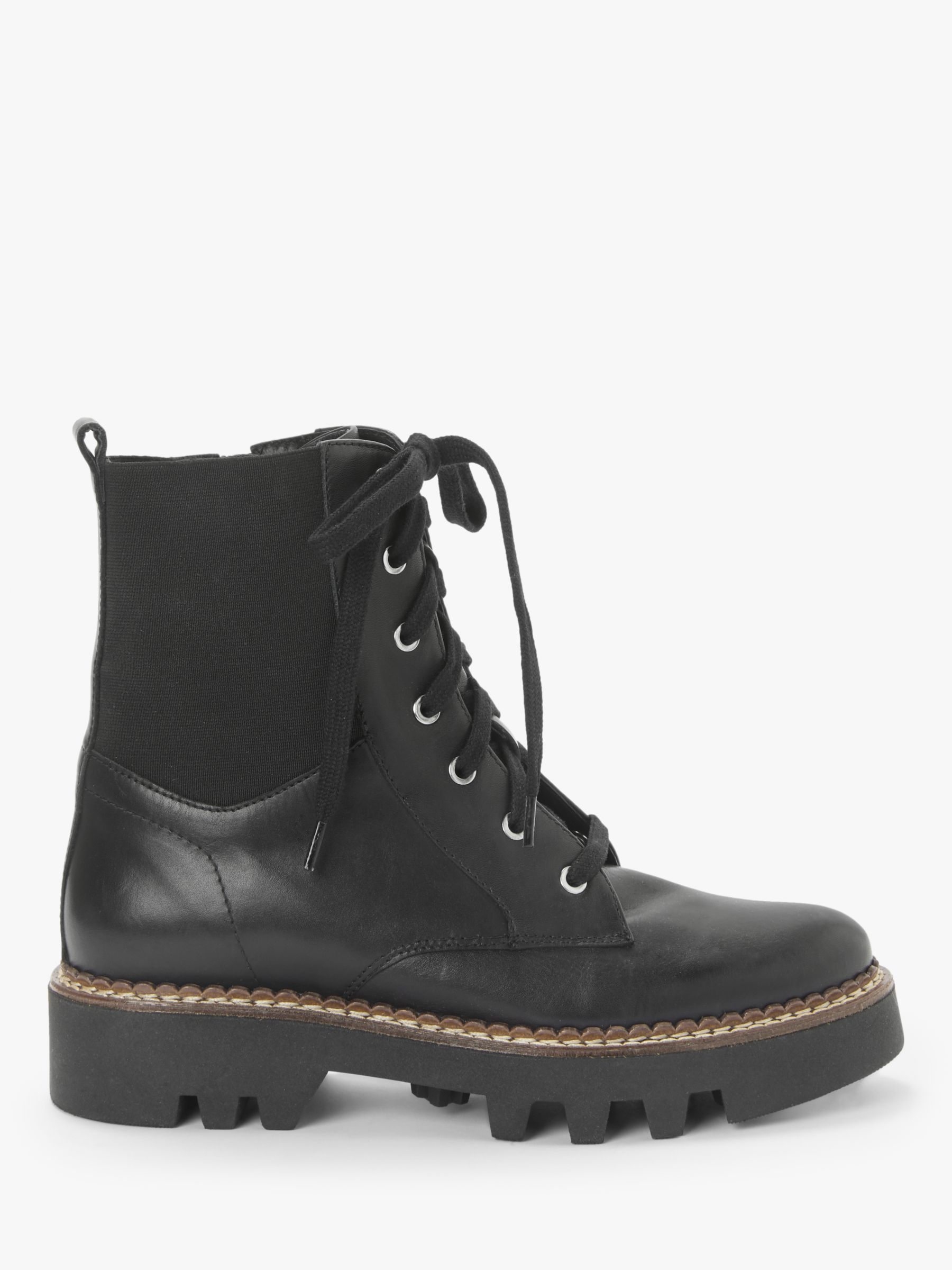 Kin Pine Leather Lace Up Chunky Boots, Black at John Lewis & Partners