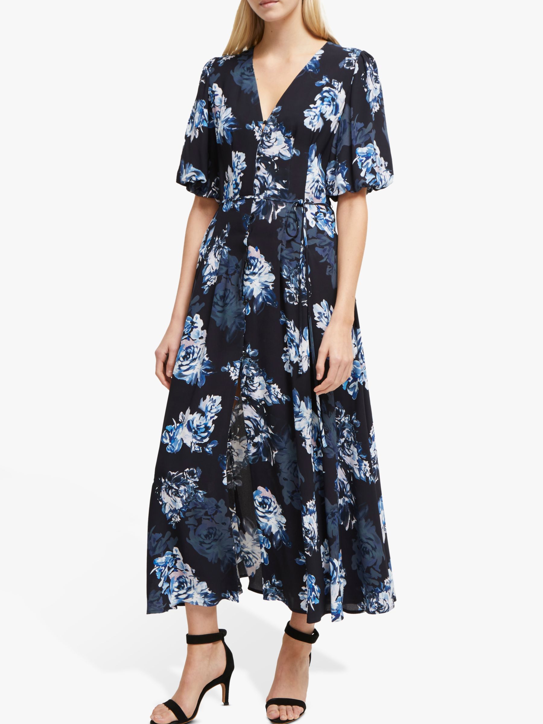 French Connection Caterina Button Down Dress, Utility Blue/Multi