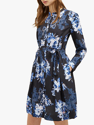 French Connection Caterina Crepe Shirt Dress, Utility Blue/Multi