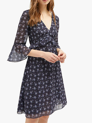 French Connection Agata Floral Dress, Utility Blue