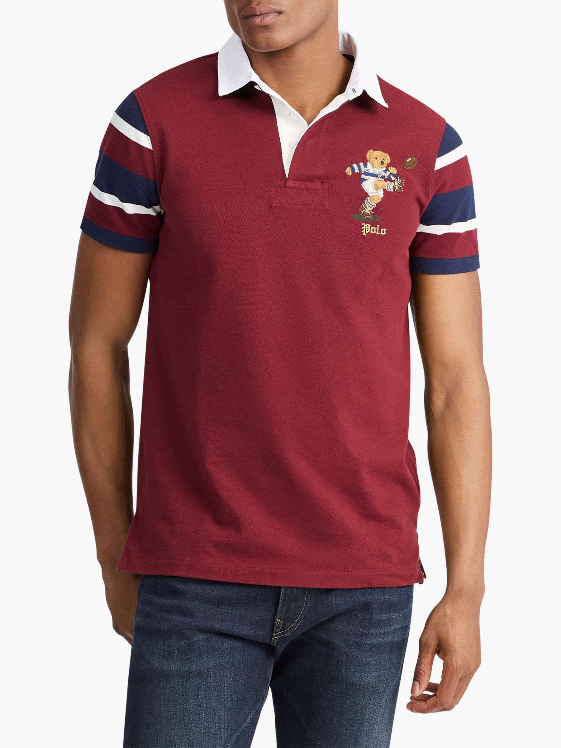 Polo Ralph Lauren Bear Logo Short Sleeve Rugby Shirt, Classic Wine Multi