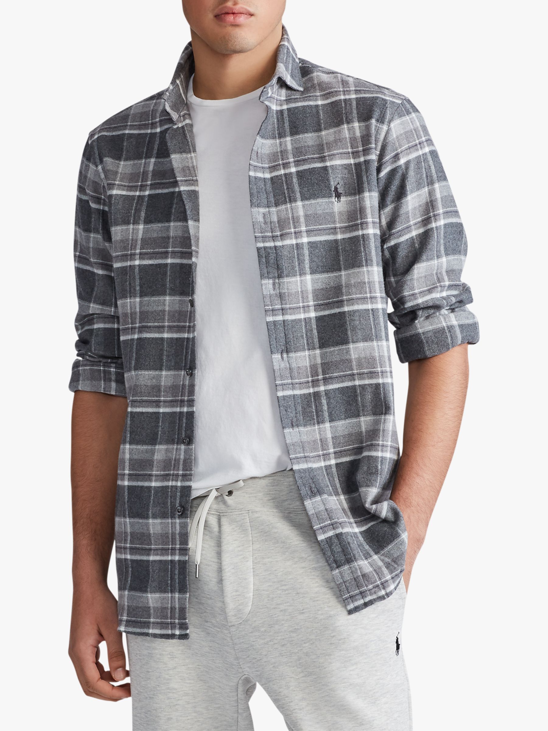 Polo Ralph Lauren Plaid Brushed Cotton Check Shirt, Pewter/Cream