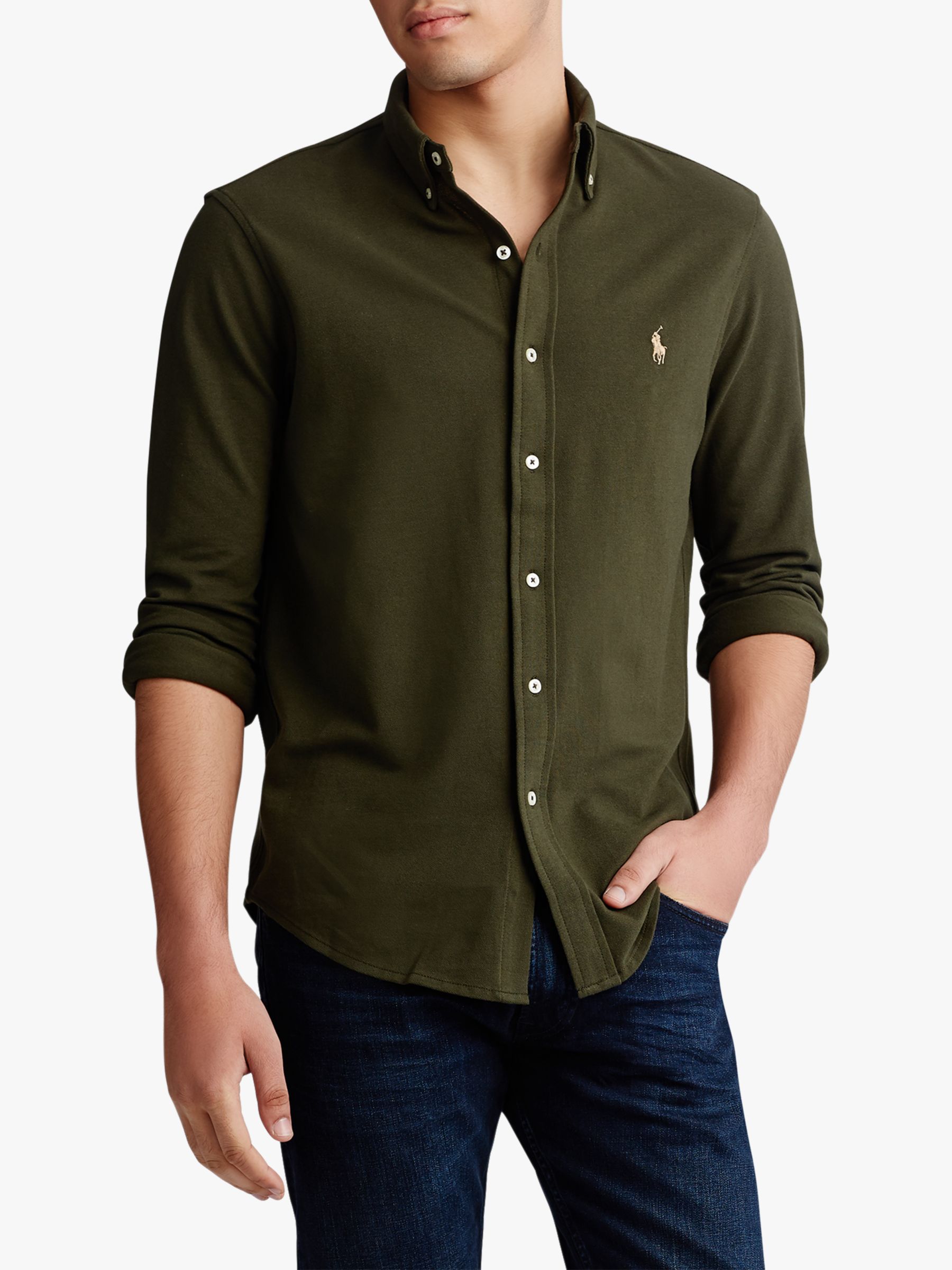 Polo Ralph Lauren Cotton Mesh Shirt | Estate Olive at John Lewis & Partners