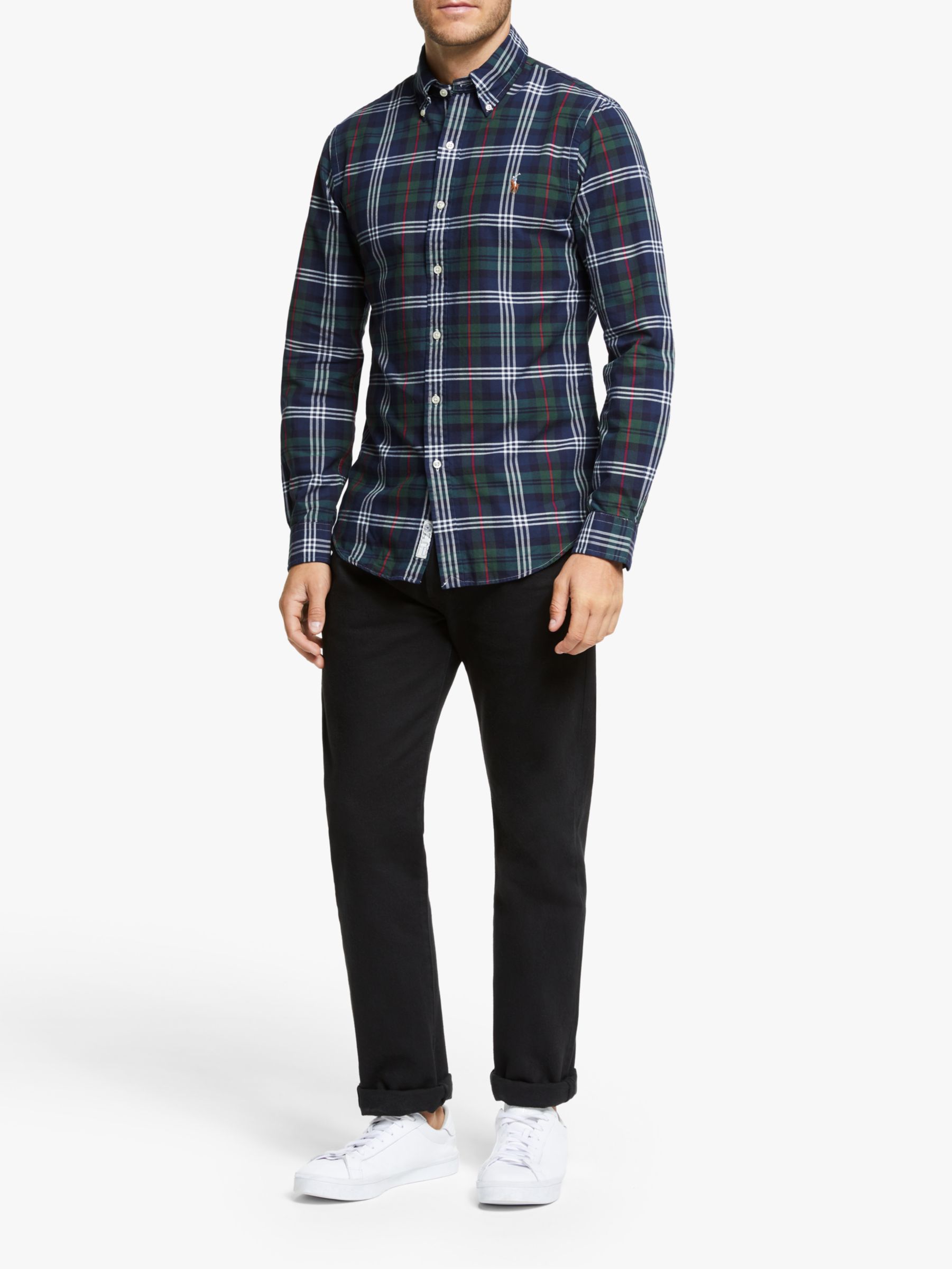 Polo Ralph Lauren Custom Fit Plaid Oxford Shirt, Hunter Green/Navy Multi, L