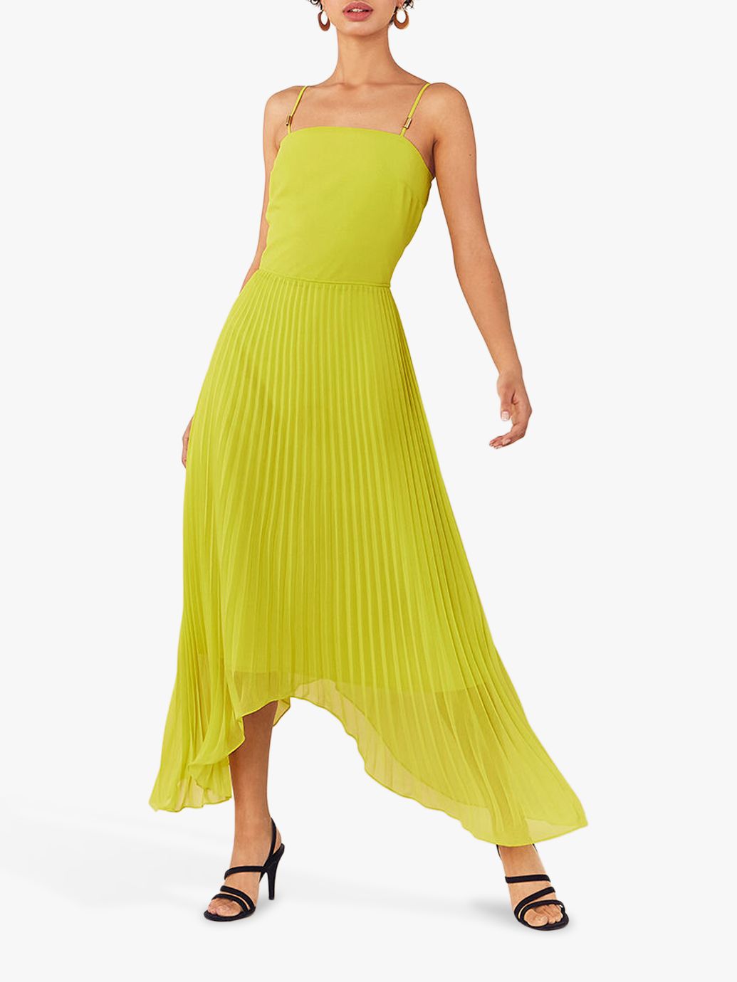Oasis Pleat Asymmetric Dress, Lime Green