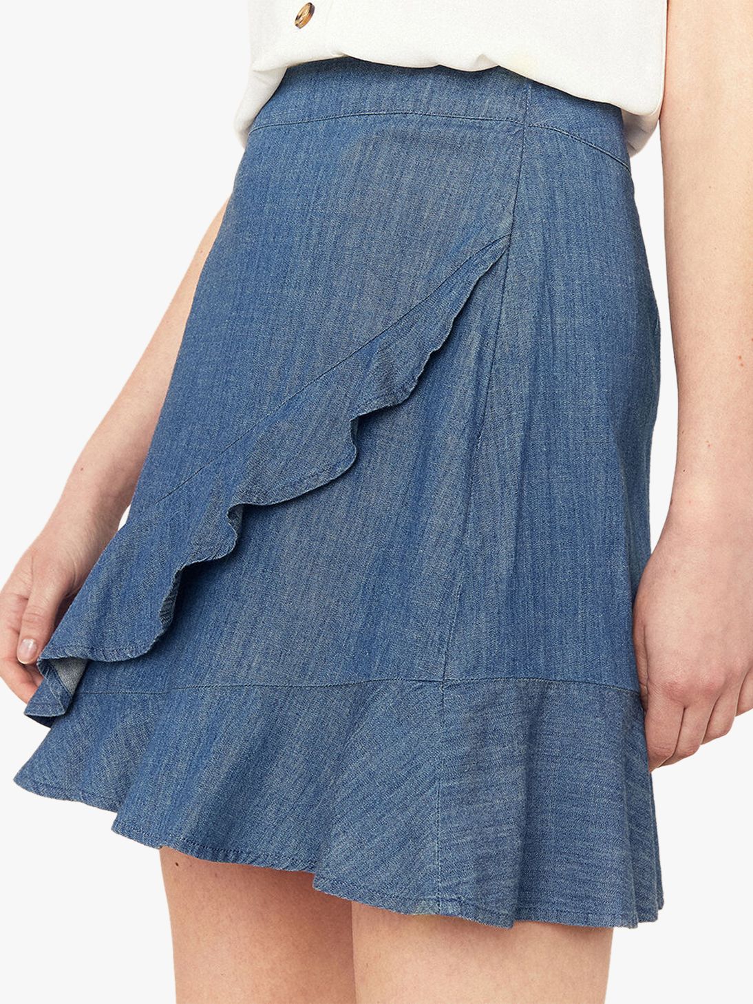 Oasis Ruffle Denim Mini Skirt, Blue