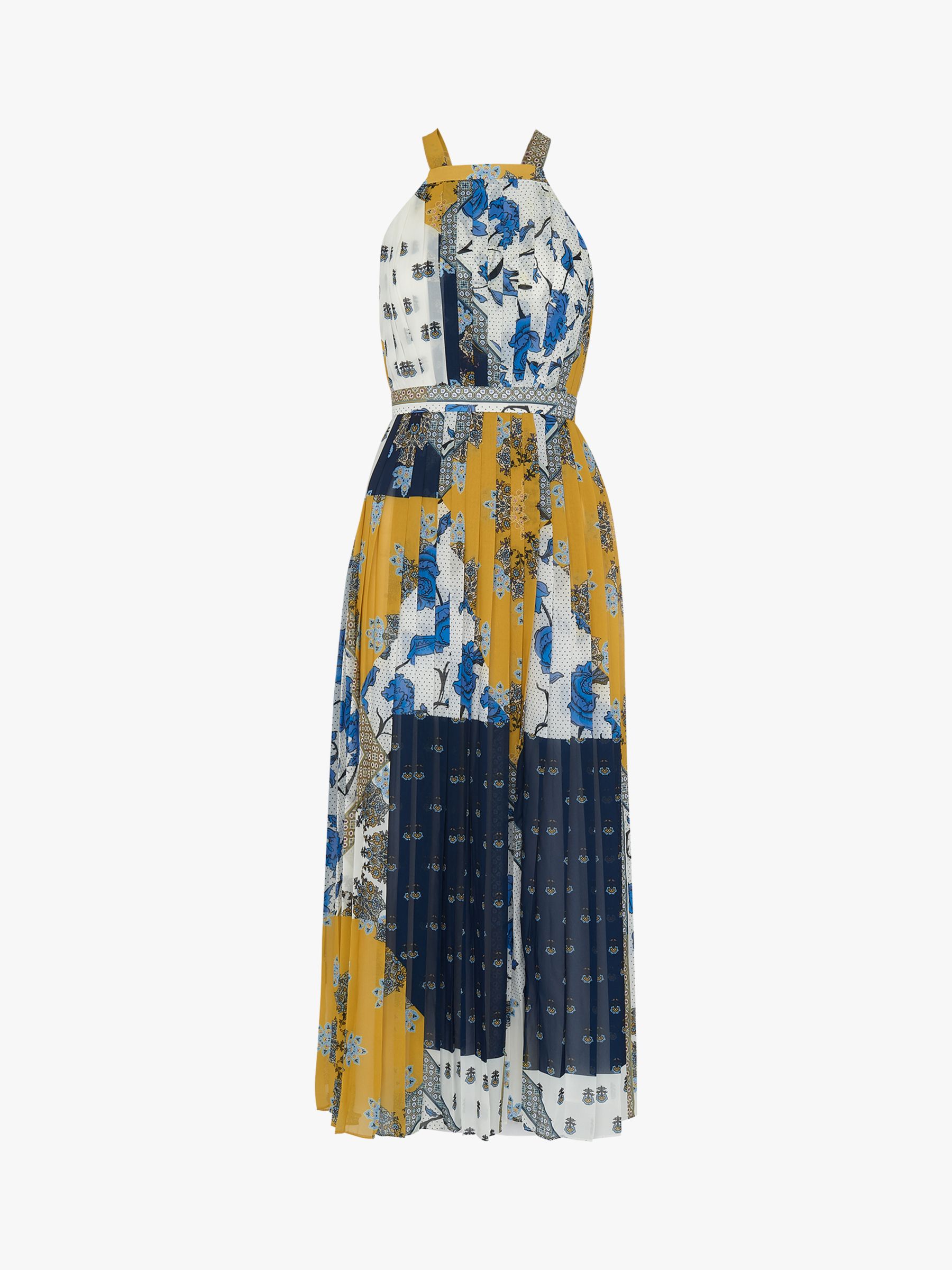 Whistles Patchwork Scarf Print Pleated Dress, Multi