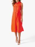 Pure Collection Sleeveless Linen Shirt Dress, Bright Coral