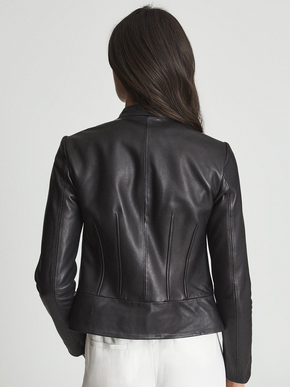 Reiss Allie Leather Biker Jacket, Black, 6