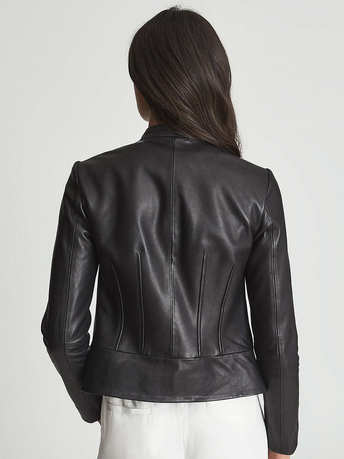 Buy Reiss Allie Leather Biker Jacket, Black Online at johnlewis.com