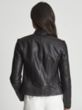 Reiss Allie Leather Biker Jacket, Black