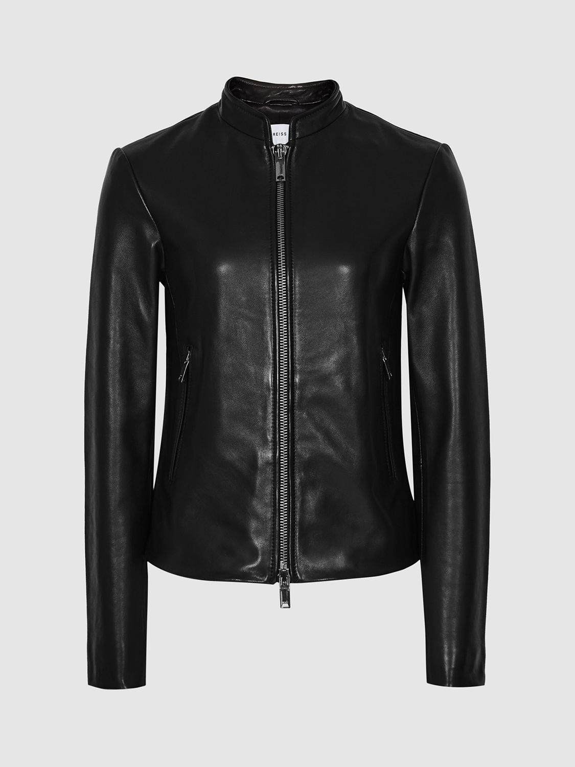 Reiss Allie Leather Biker Jacket, Black, 6