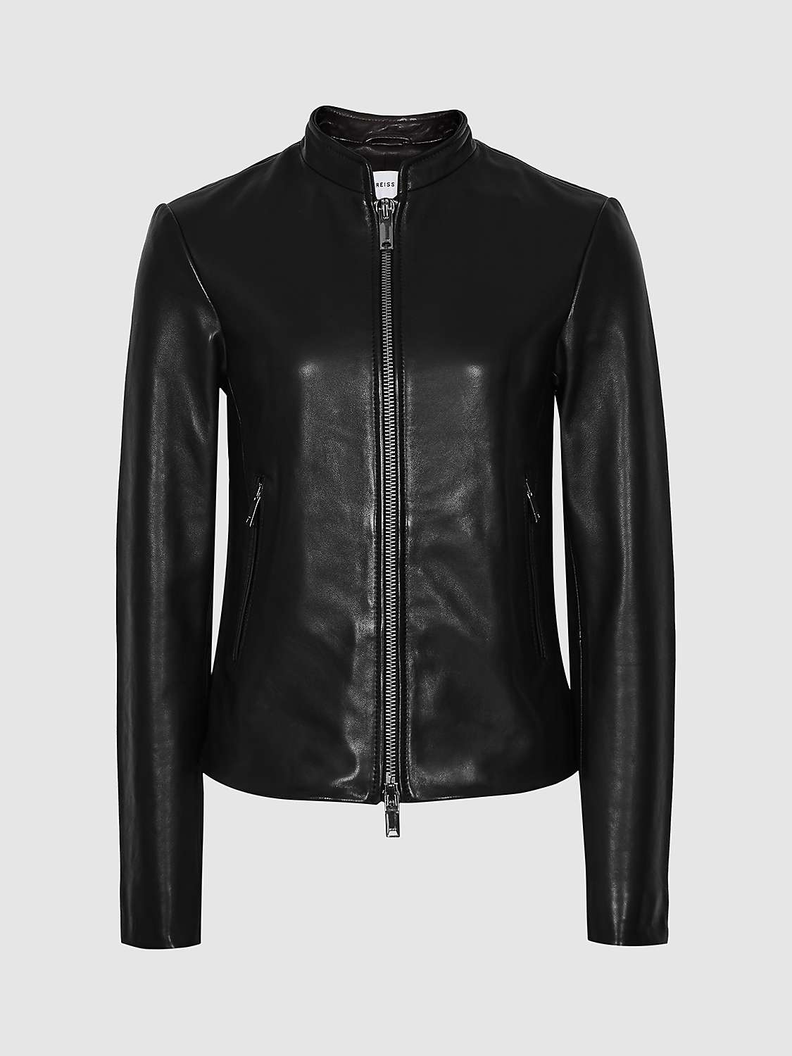 Buy Reiss Allie Leather Biker Jacket, Black Online at johnlewis.com