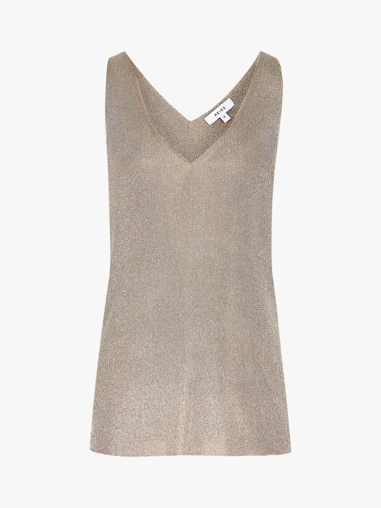 Reiss Alexis Metallic Knitted Vest, Silver, S