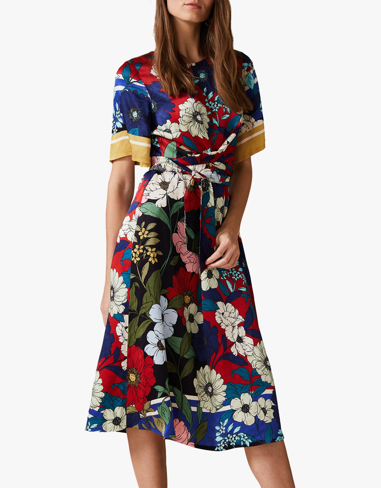 Phase Eight Margot Floral Satin Dress, Navy/Multi