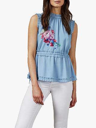 Ted Baker Pommie Floral Ruffle Top, Light Blue