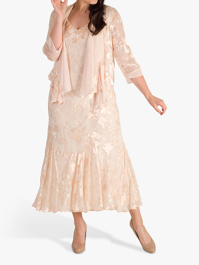 chesca Beaded Applique Trim Printed Devoree Dress, Blush