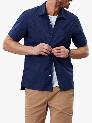 Joules Revere Leaf Print Short Sleeve Shirt, Blue Navy Palm