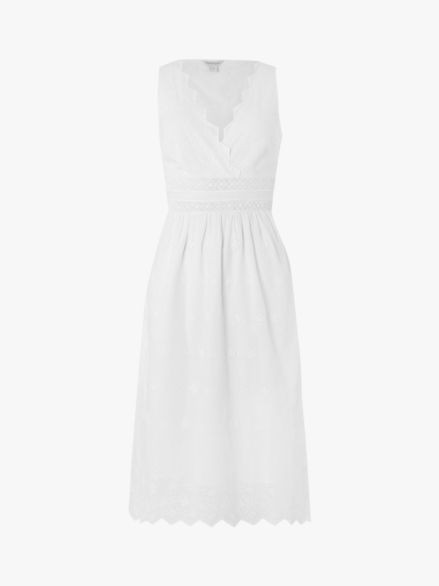 Monsoon Axel Broderie Dress, White