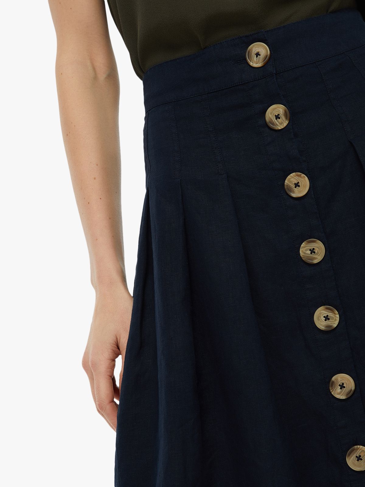 Monsoon Tilly Fixed Linen Midi Skirt, Navy