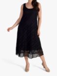 chesca Chiffon Trim Diagonal Stripe Lace Dress, Black