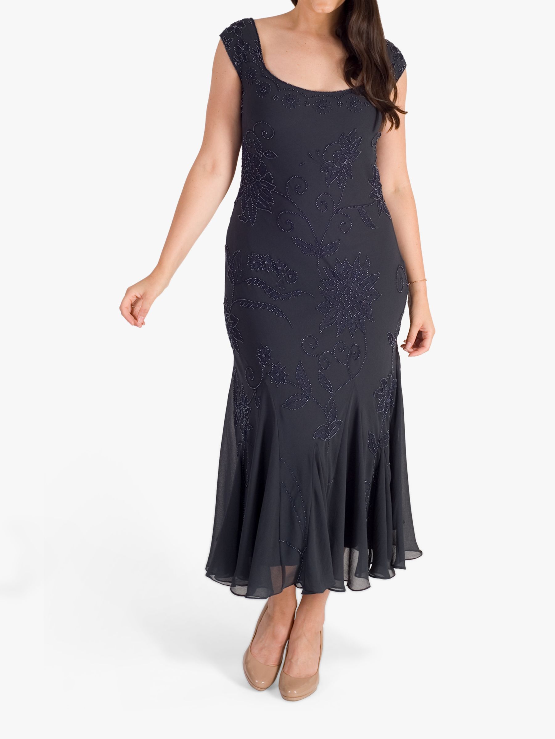 Chesca Beaded and Embroidered Dress, Pewter