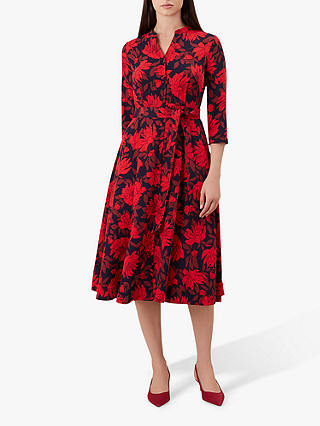 Hobbs Ciara Floral Print Dress, Navy/Red