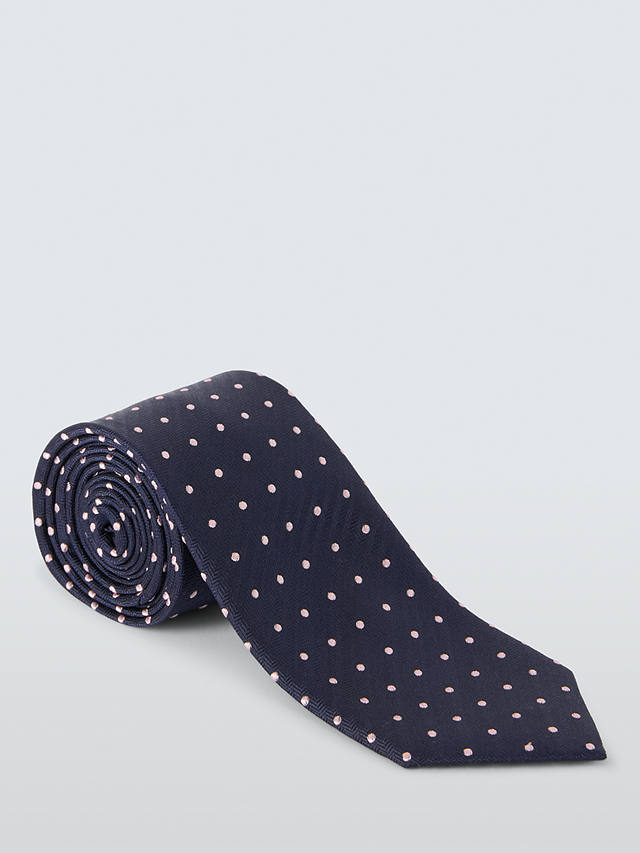 John Lewis Dot Silk Tie, Navy/Pink