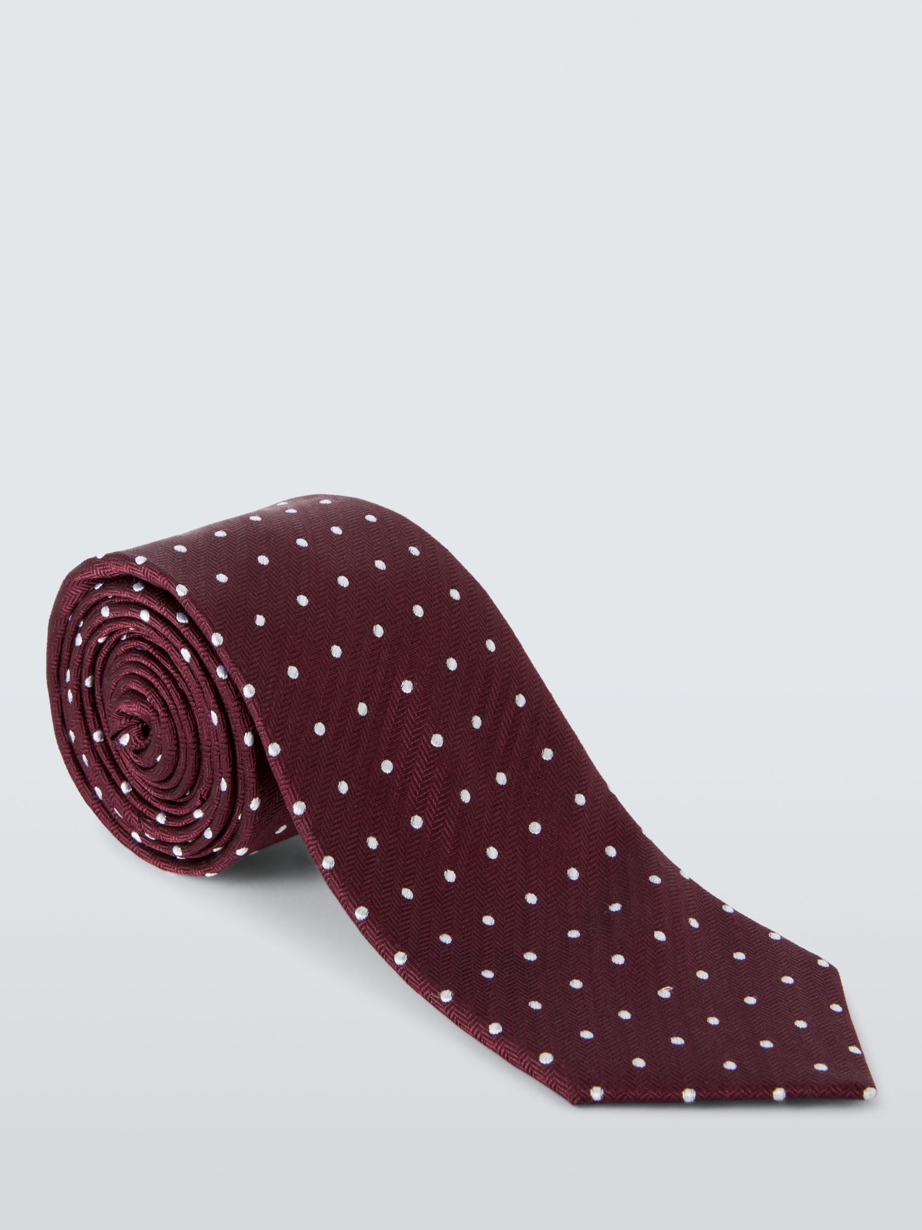 John Lewis Dot Silk Tie, Burgundy, One Size
