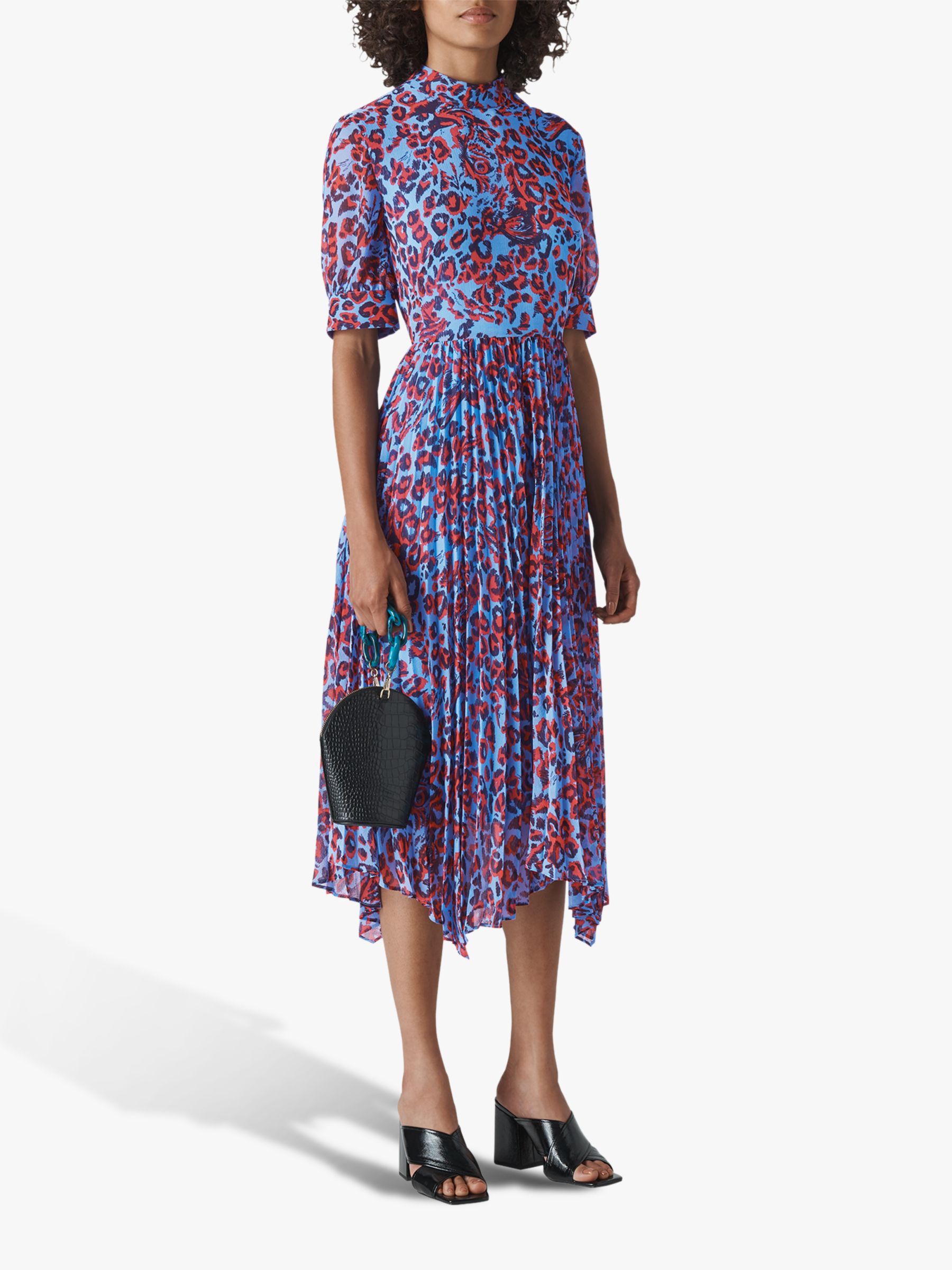 Whistles Jungle Print Pleat Dress, Blue/Multi at John Lewis & Partners