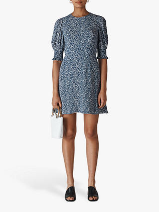 Whistles Josefina Etched Floral Dress, Navy/Multi
