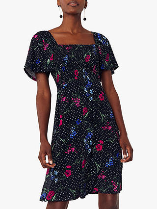 Oasis Spot Floral Dress, Black/Multi