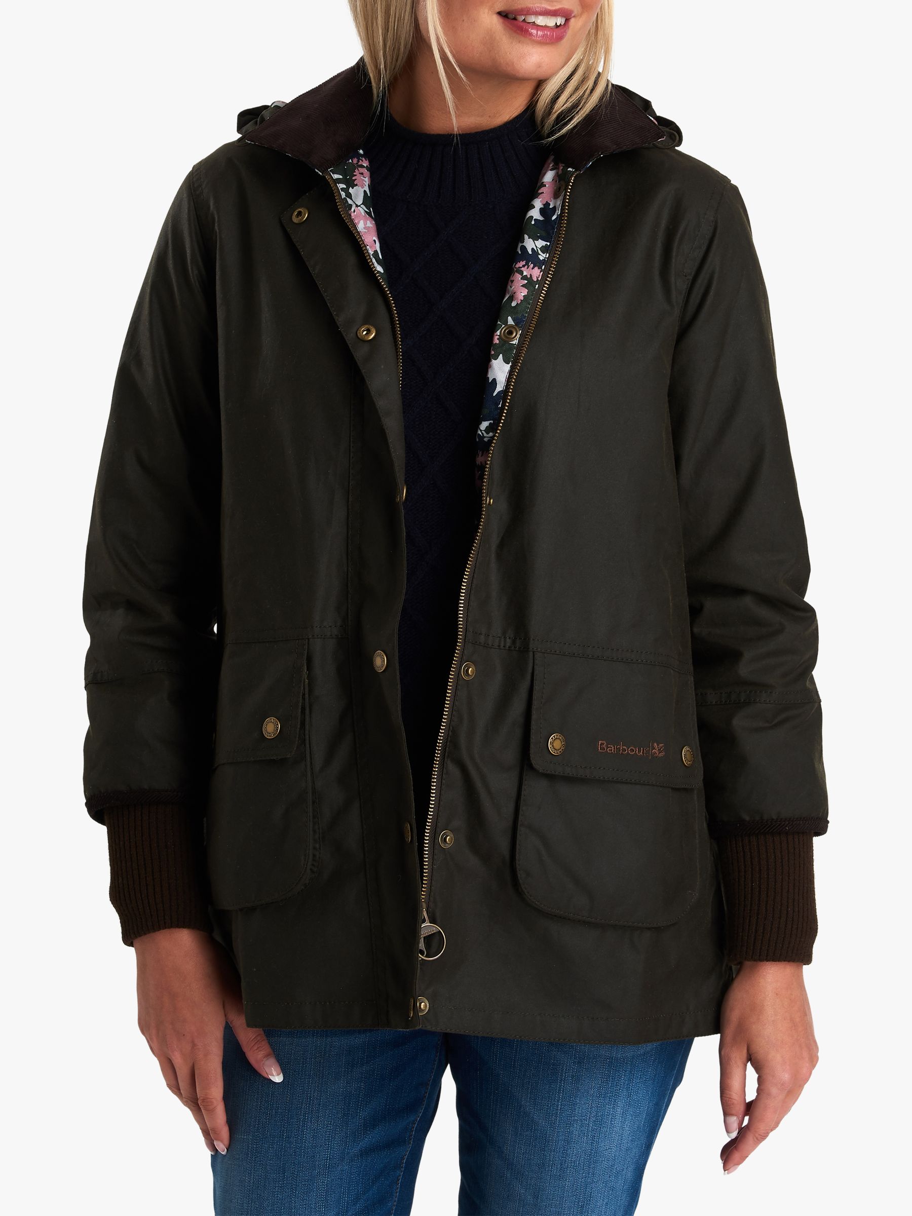 Barbour National Trust Dales Waxed Cotton Jacket, Olive, 12