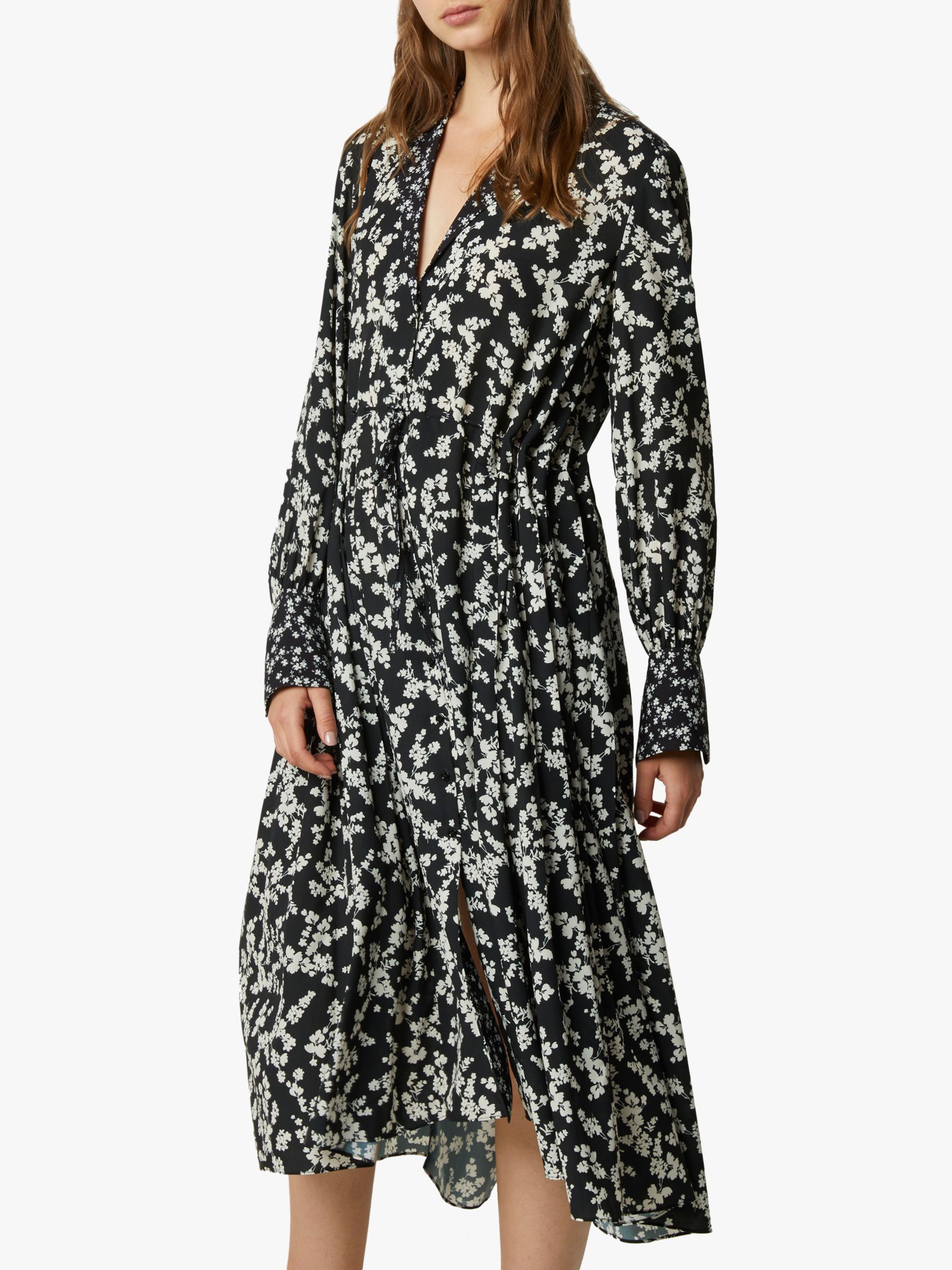 French Connection Bruna Floral Shirt Dress, Black/Classic Cream