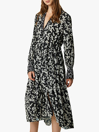 French Connection Bruna Floral Shirt Dress, Black/Classic Cream