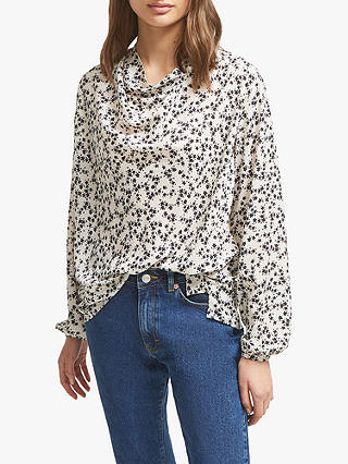 French Connection Bruna Floral Print Long Sleeve Top,Classic Cream/Black