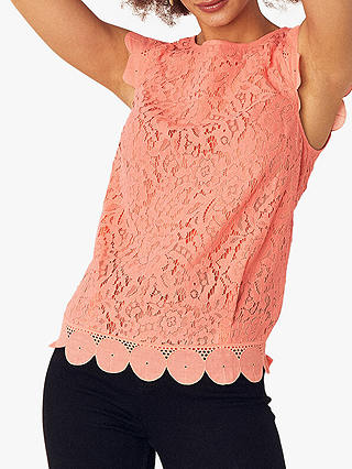 Oasis Lace Broderie Top, Coral