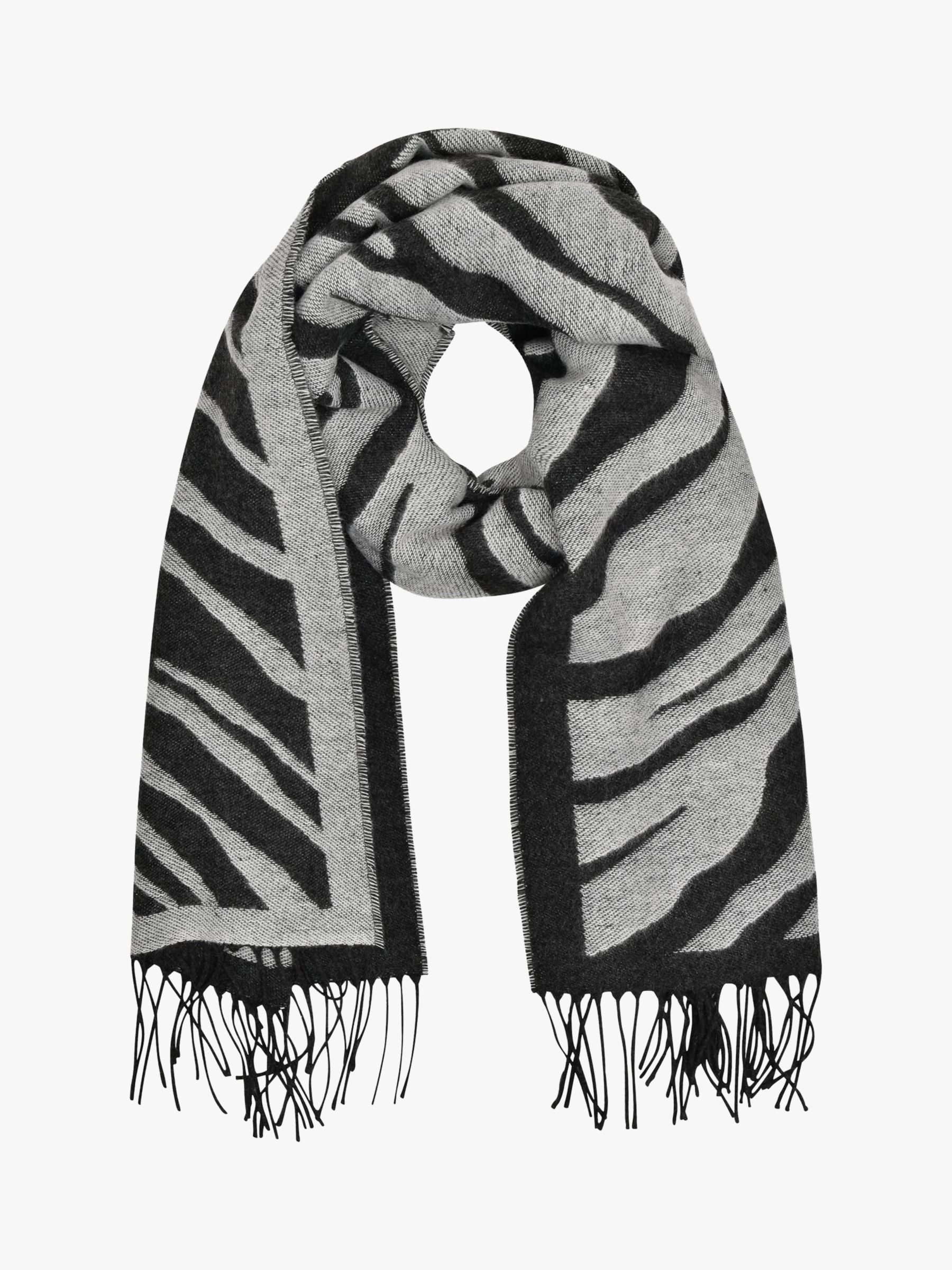 French Connection Tiger Jacquard Scarf, Dark Grey/Winter White, One Size
