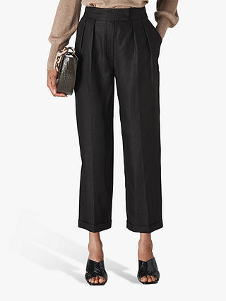 Whistles Lydia Linen Belted Trousers, Black
