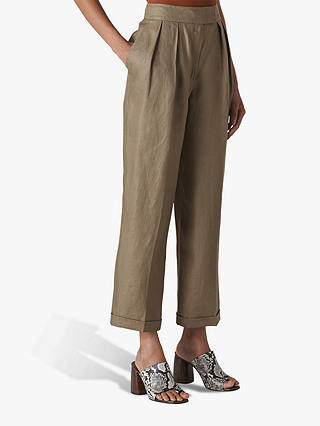 Whistles Lydia Linen Pleated Trousers, Grey