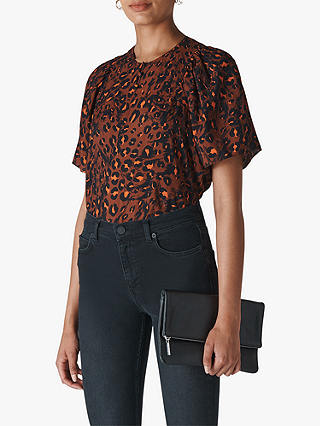 Whistles Brushed Leopard Print Top, Brown/Multi