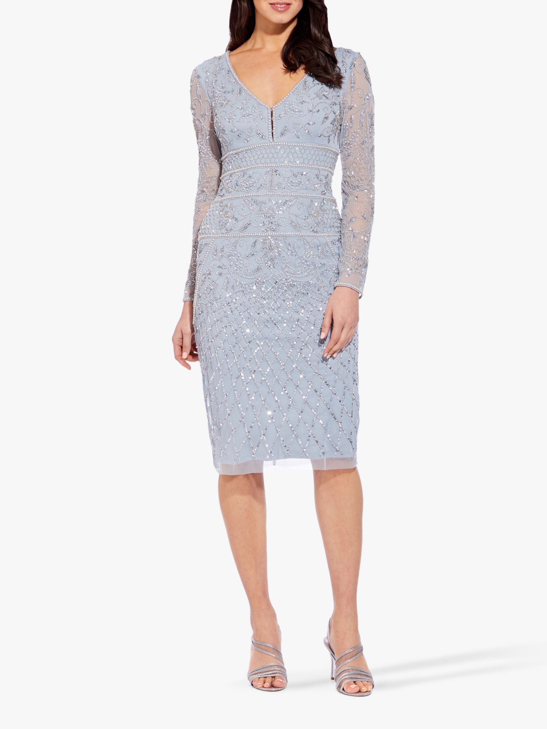 Adrianna Papell Beaded Sheath Cocktail Dress Blue Heather At John Lewis And Partners
