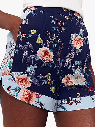 Oasis Botanical Floral Print Shorts, Blue/Multi