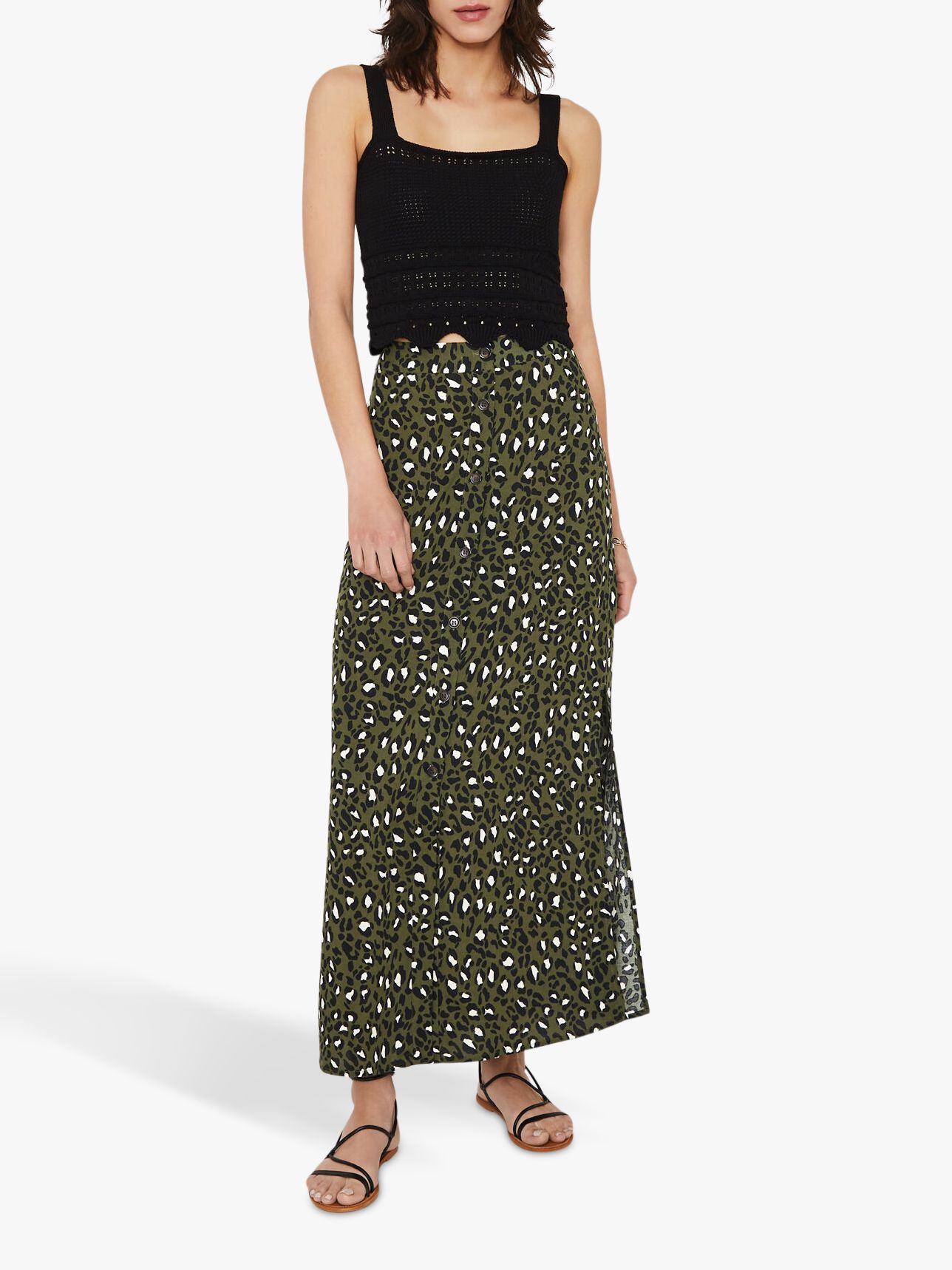 warehouse leopard print maxi skirt