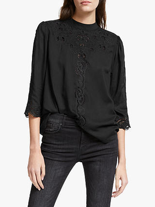 AND/OR Lydia Lace Detail Blouse, Black