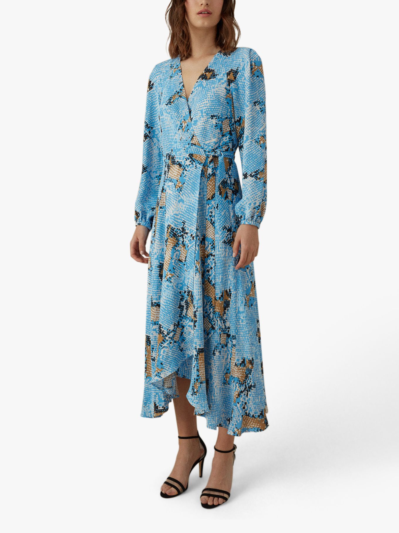Karen Millen Snake Print Wrap Dress, Blue/Multi