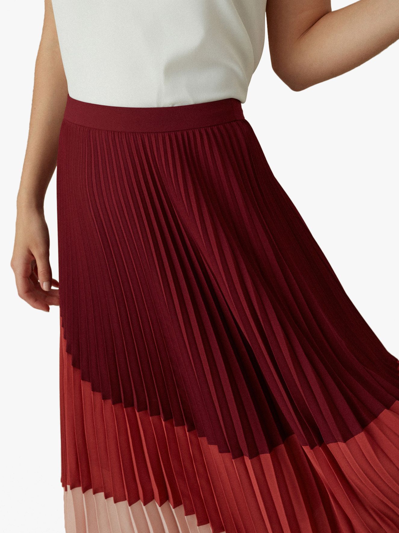 Karen Millen Tonal Pleated Skirt Redpink 1474