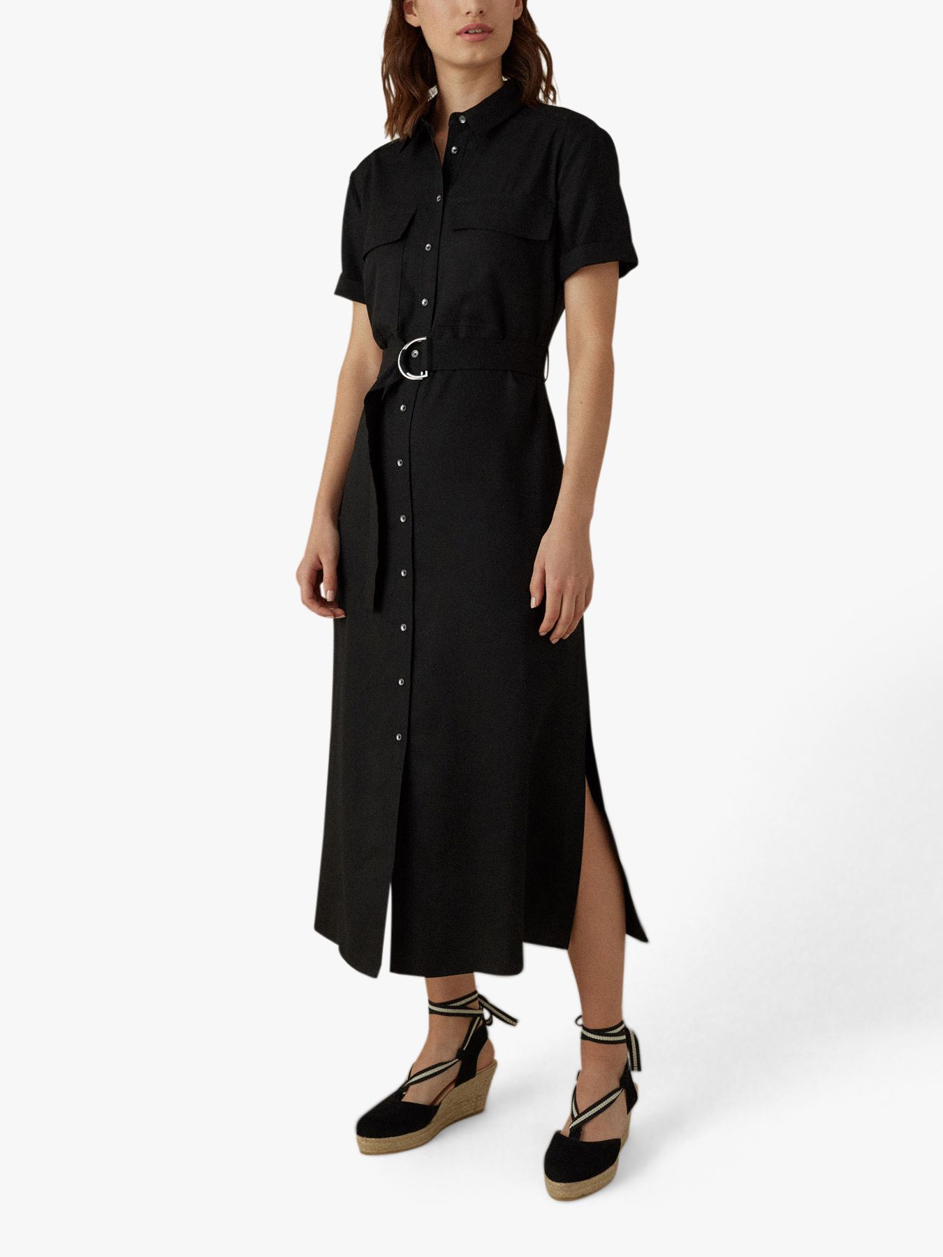 Karen Millen Utility Shirt Dress, Black at John Lewis & Partners