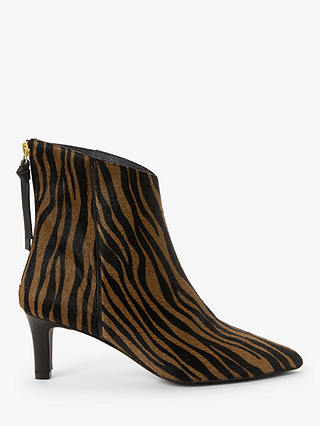 AND/OR Ola Leather Zebra Print Stiletto Ankle Boots, Brown